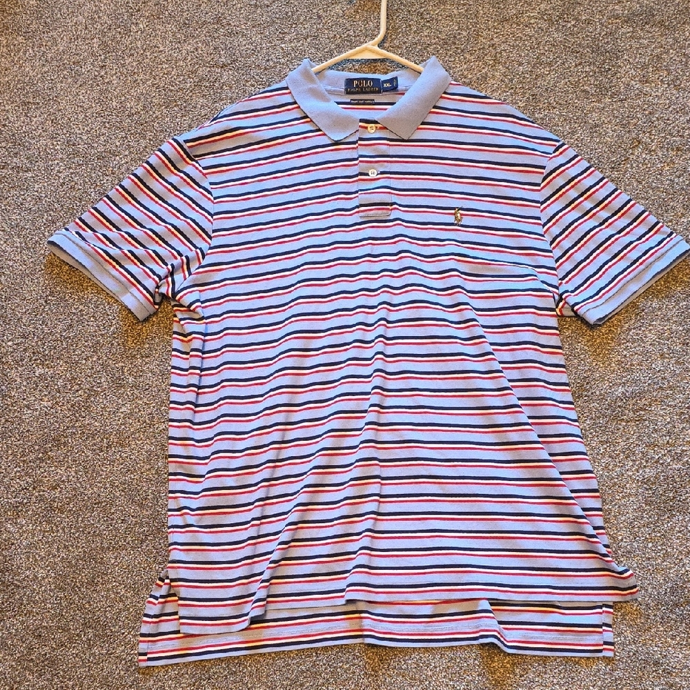 Polo by Ralph Lauren Men's Polo Shirt - Blue, Red, Black Stripes